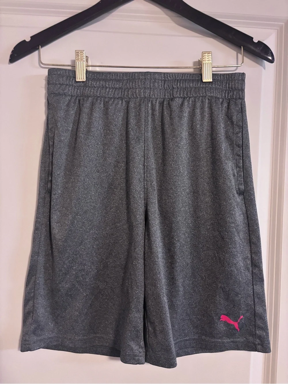 Puma Boys Gray Athletic Shorts with Red Puma Logo